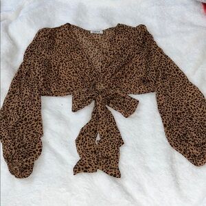 Women’s Brown Leopard Print Blouse with Bow